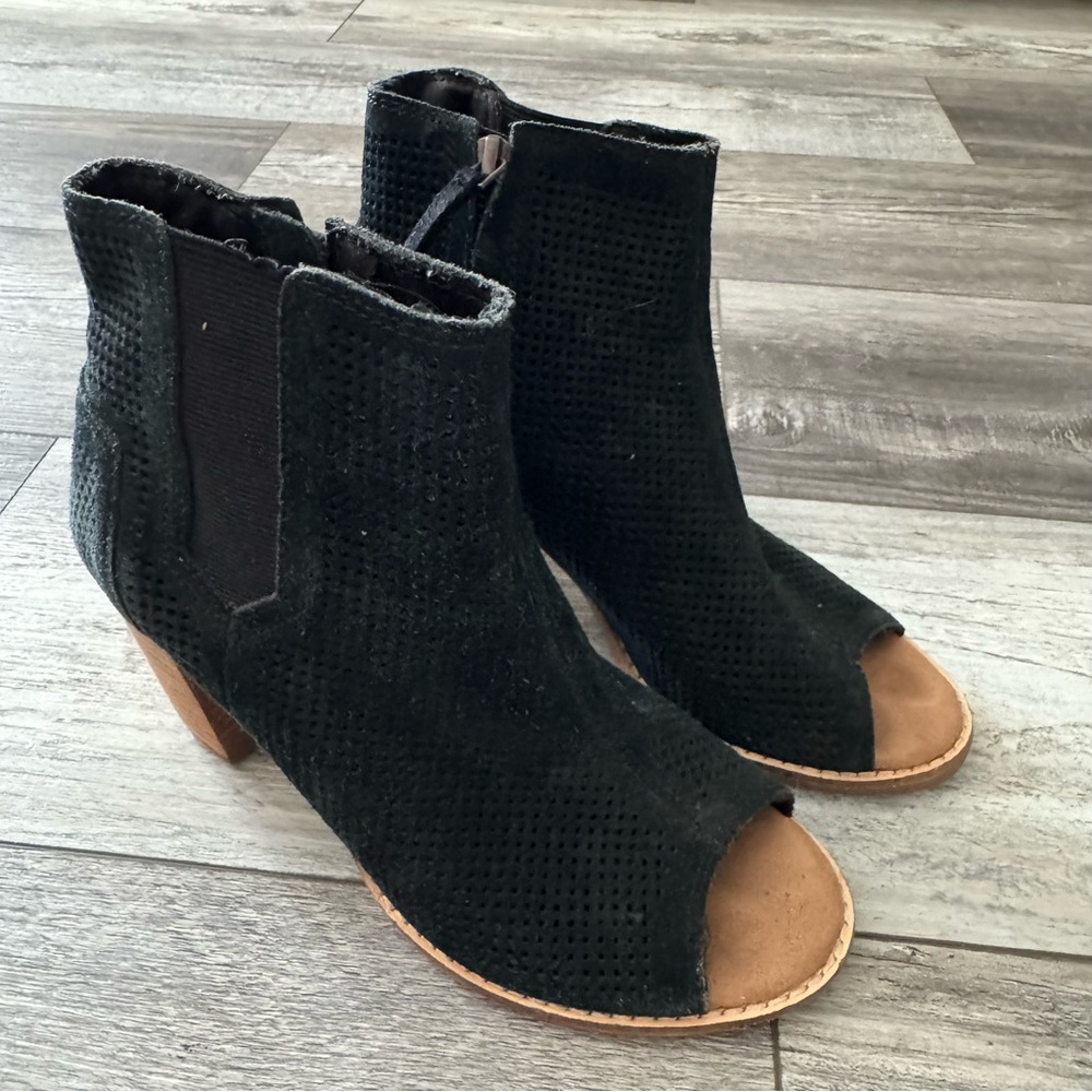tom’s black ankle boots peep toe 6 - Picture 3 of 7